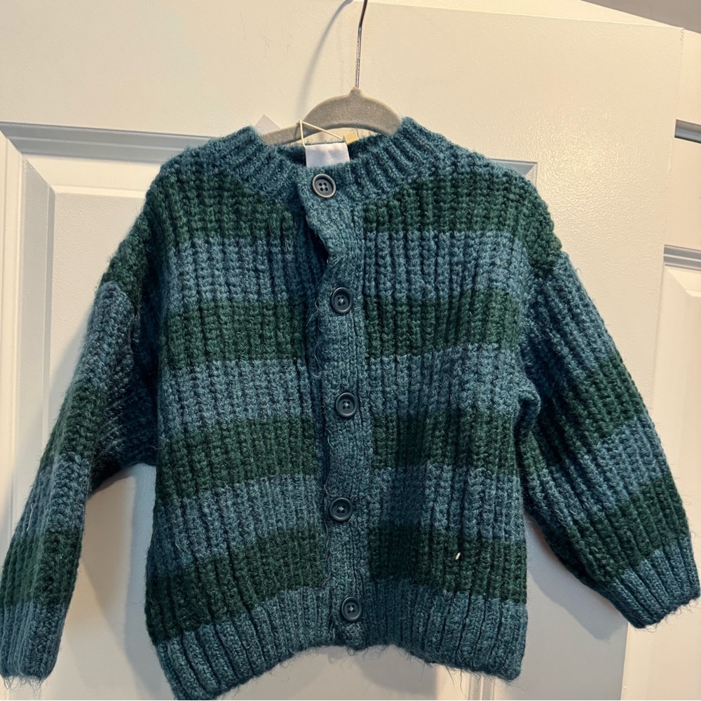 Zara Kids' Blue and Green Button-Up Sweater